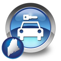 maine map icon and an auto rental sign